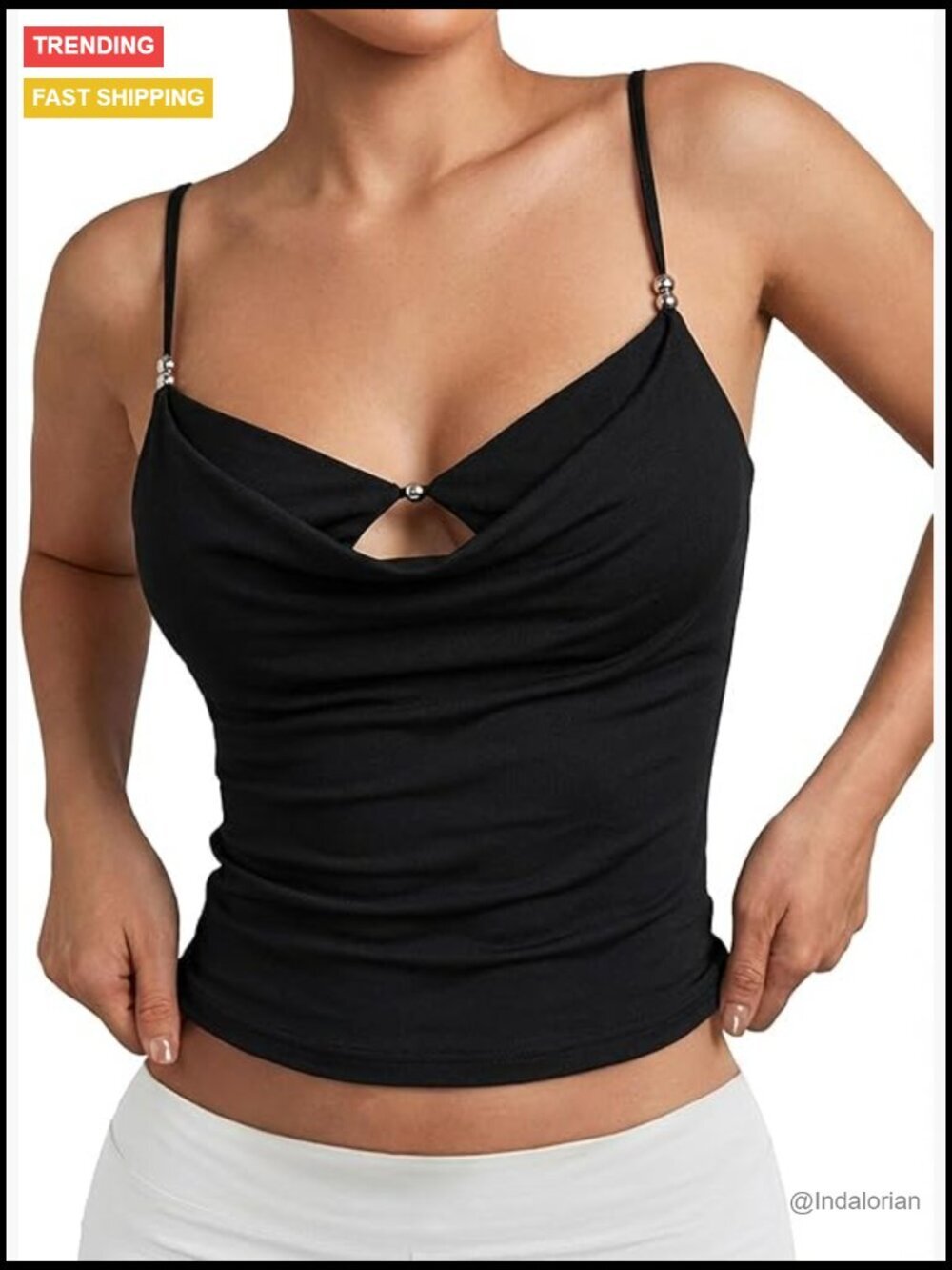 Cowl Neck Layered Bra Spaghetti Strap Camisole Cut Out Crop Tank Top Y2k